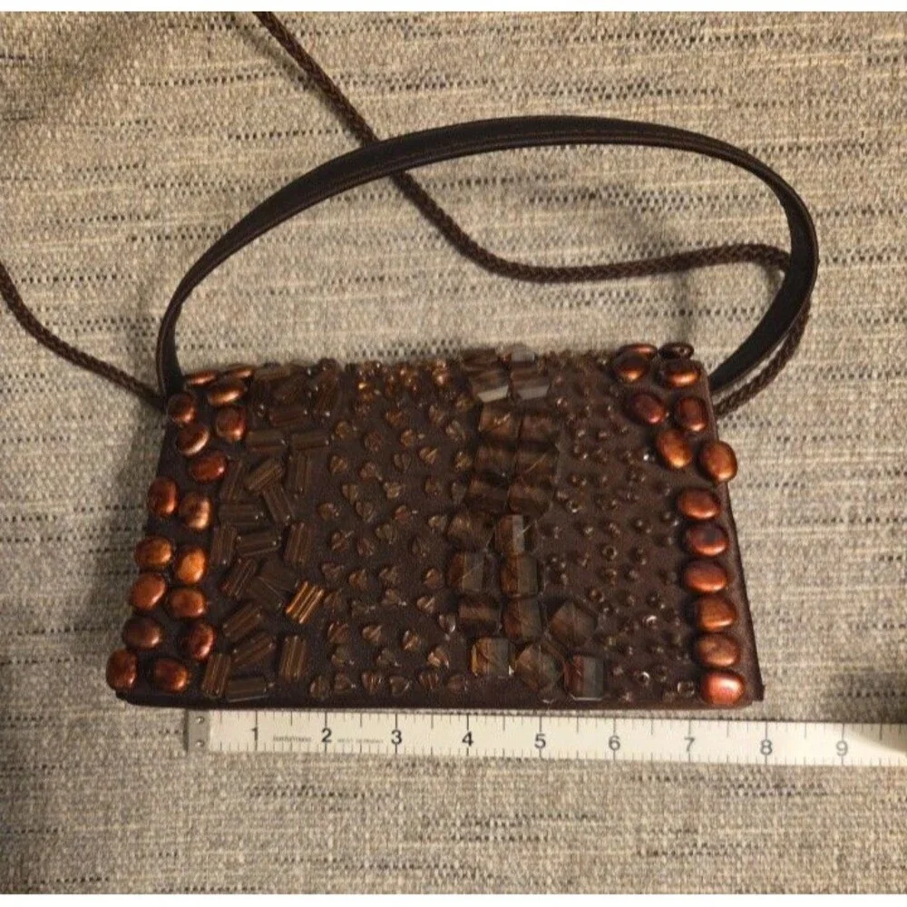 Bijoux Terner Brown Beaded Purse Handbag Evening Bag Vintage Style